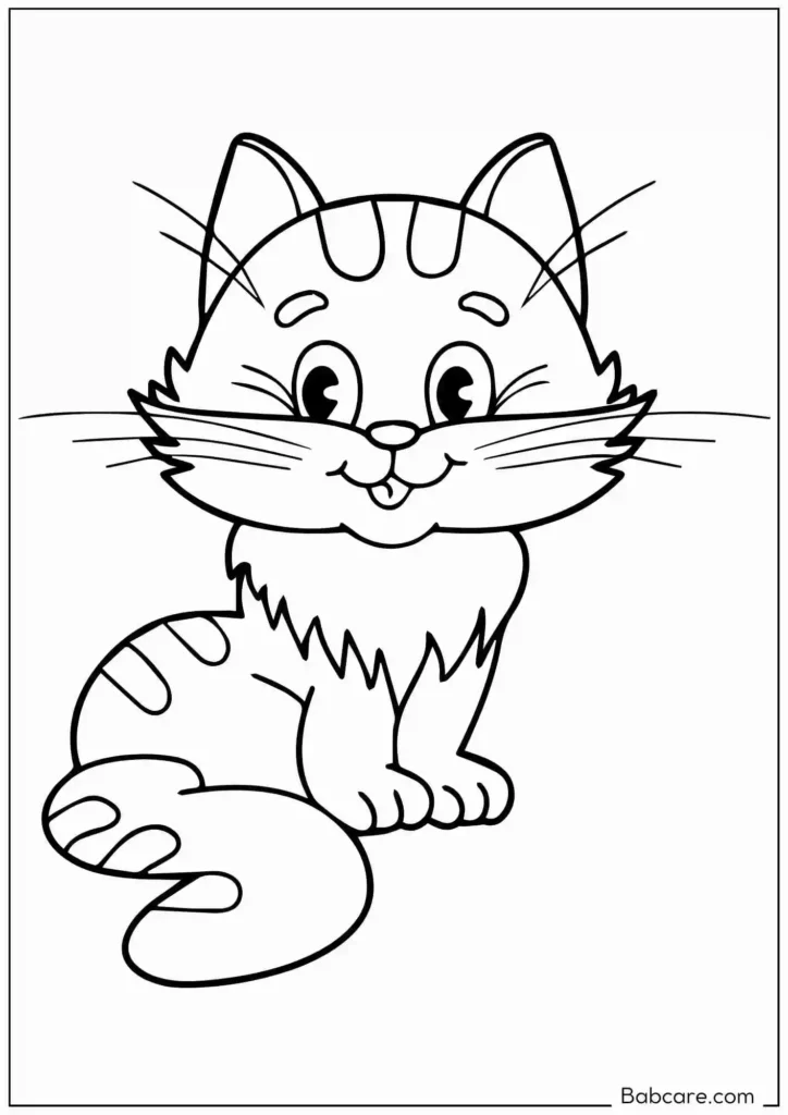 Pretty Striped Cat Sitting Coloring Sheet