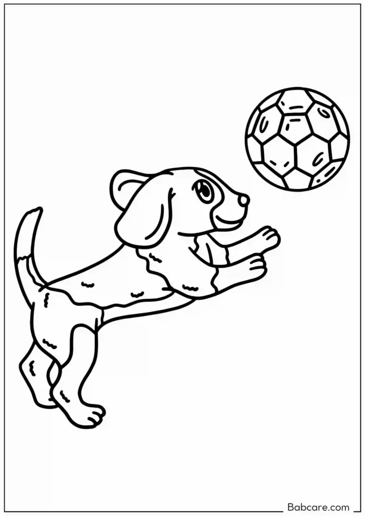 coloring page of Little dog playing with football