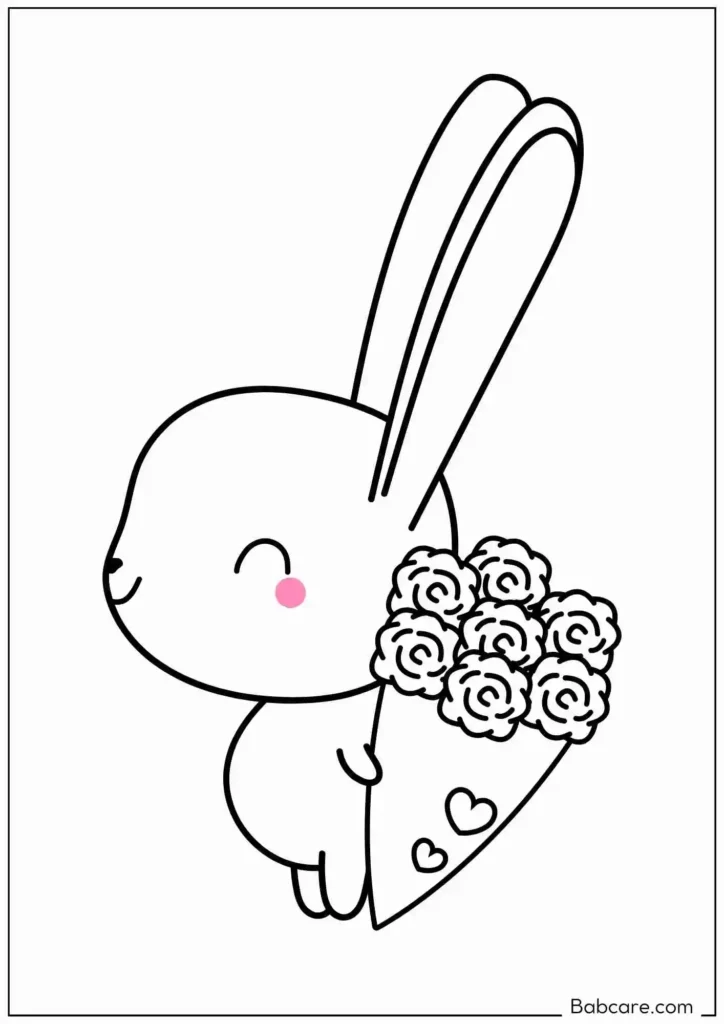 Cute rabbit holding flowers 