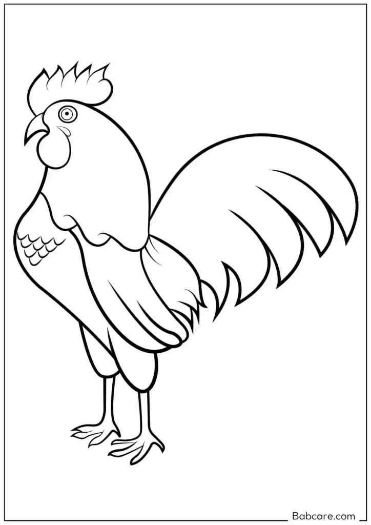 Rooster Standing On The Ground Coloring Sheet