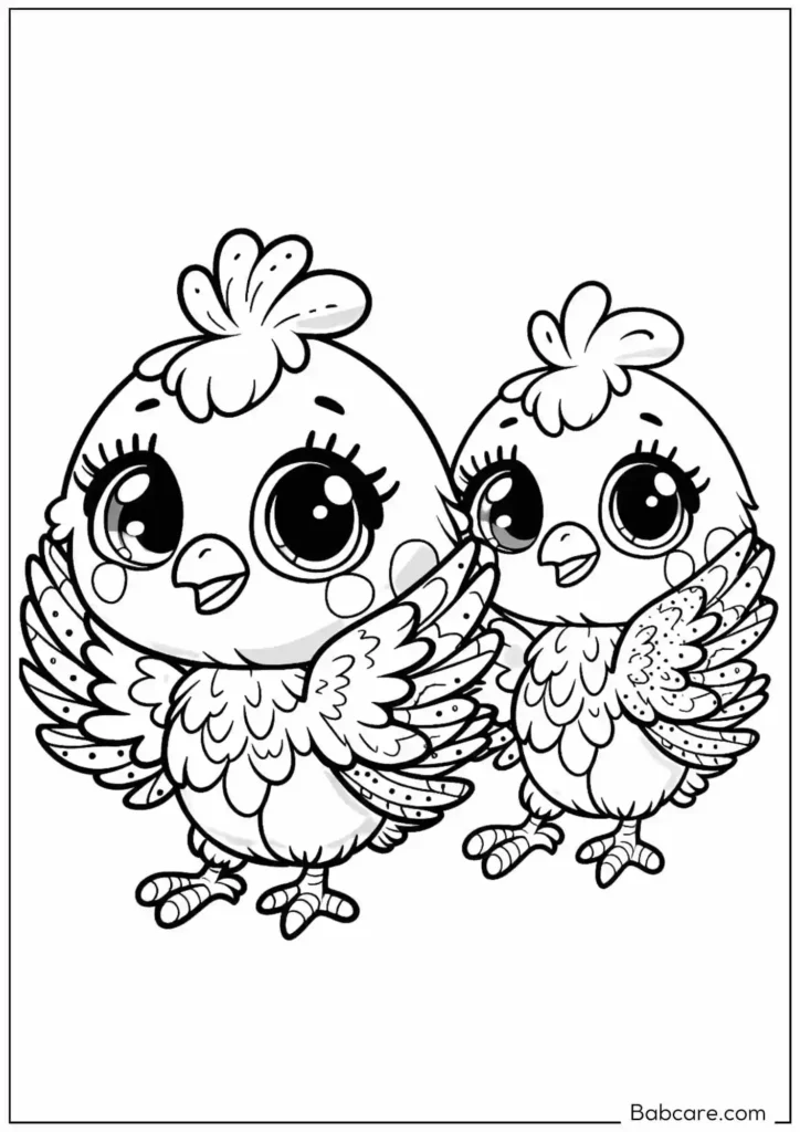 Two Little Chicks Smiling Colorign Page for Kids