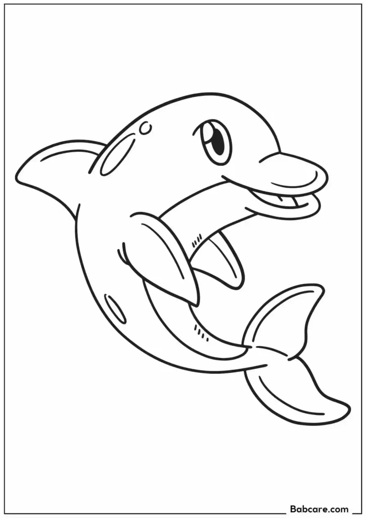 Cute smiling dolphin coloring page