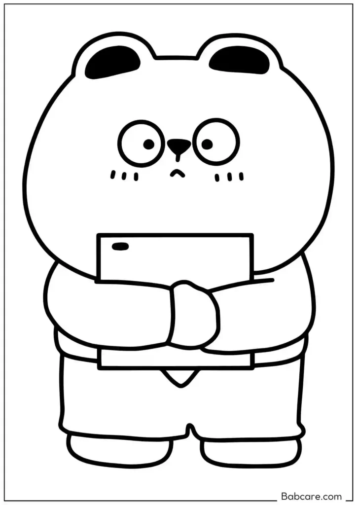 Teddy Bear Holding A Book Tightly Coloring Sheet