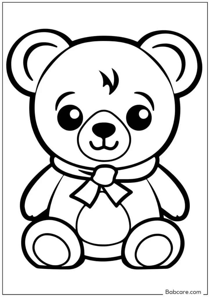 Little Cute Teddy Bear Smiling To Color In